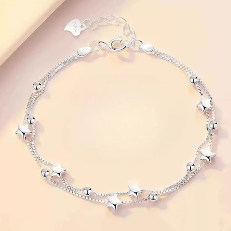 Sparking 925 Sterling Silver Star Moon Bracelets Vintage Crystal Bracelets Charm Jewelry