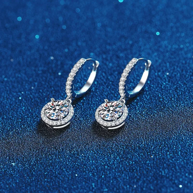 925 Sterling Silver 1 Carat Moissanite round Earrings Luxury Style