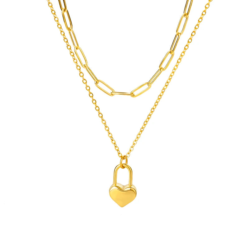 Heart Necklaces for Women Stainless Steel Gold Plated Chain Zircon Heart Pendant Choker Necklace Wedding Boho Jewelry Gift Femme