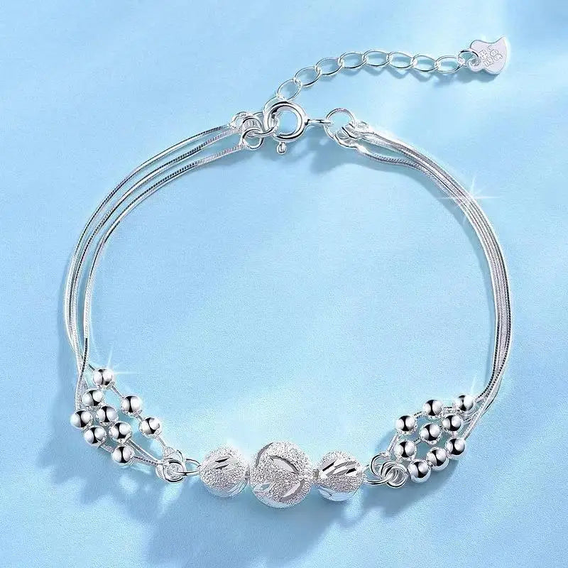 925 Sterling Silver Necklace Bracelet Set Luxury Original Multi Layer Beads Jewelry Set