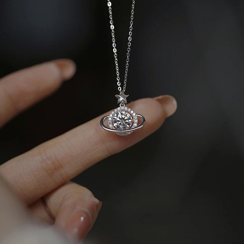 New 925 Sterling Silver Planet Necklace Pendant Choker Exquisite Jewelry