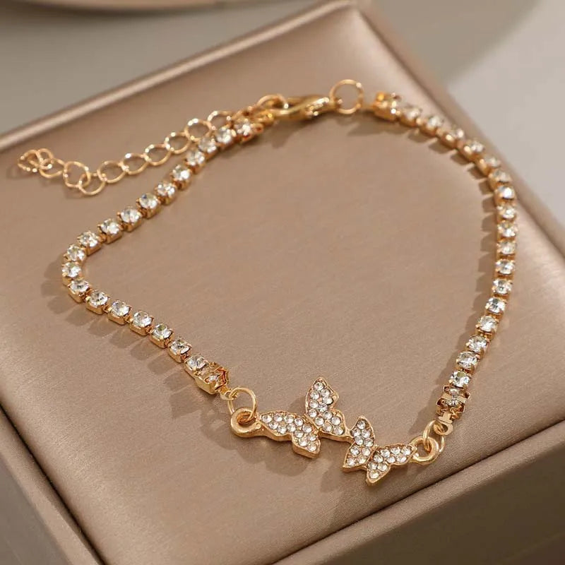 Fashion Silver Color Butterfly Bracelet Luxury Rhinestone Adjustable Charm Bracelets Jewelery