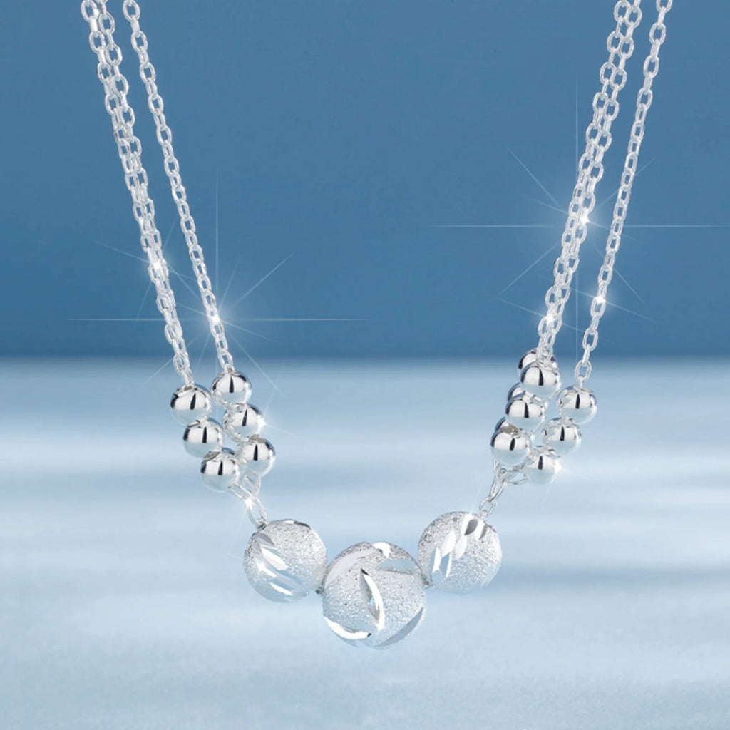925 Sterling Silver Necklace Bracelet Set Luxury Original Multi Layer Beads Jewelry Set