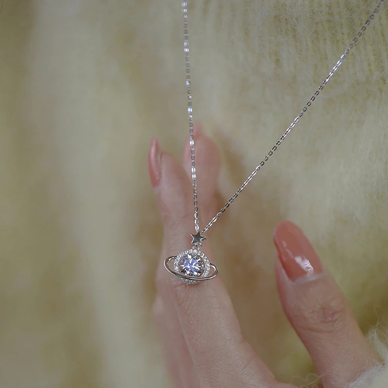 New 925 Sterling Silver Planet Necklace Pendant Choker Exquisite Jewelry