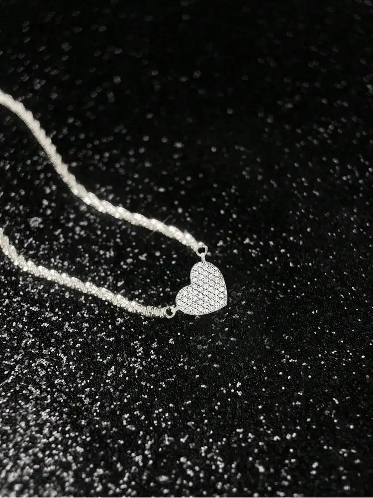 925 Sterling Silver Fashion Full Zircon Love Heart Necklace Luxury High Quality Fine Jewelry