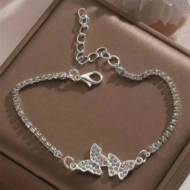 Fashion Silver Color Butterfly Bracelet Luxury Rhinestone Adjustable Charm Bracelets Jewelery