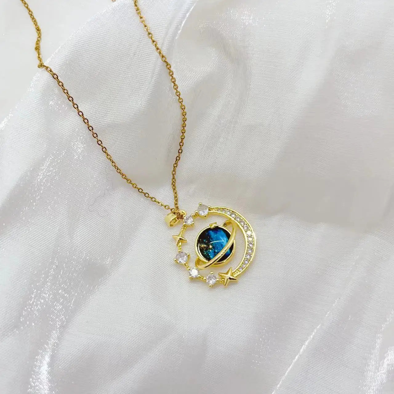 Stainless Steel Star Moon Planet Necklace Stylish Starry Sky Clavicle Chain Delicate Jewelry Gift for Women