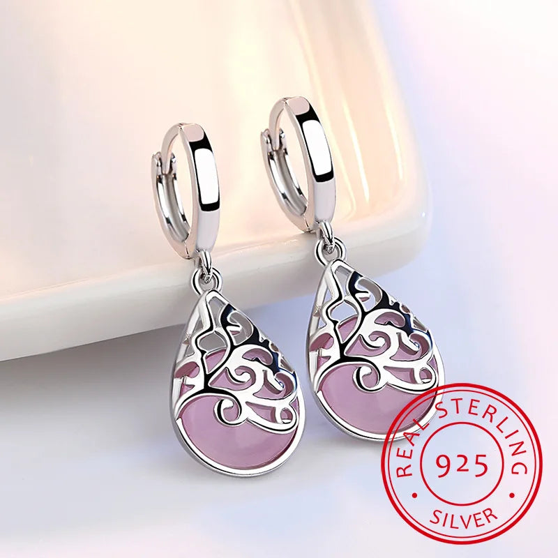 Trendy Opal Stone Flower 925 Sterling Silver Stud Earrings Jewelry