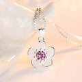 925 Sterling Silver Pink Purple Peach Blossom Necklace Retro Luxury Jewelry Accessorie