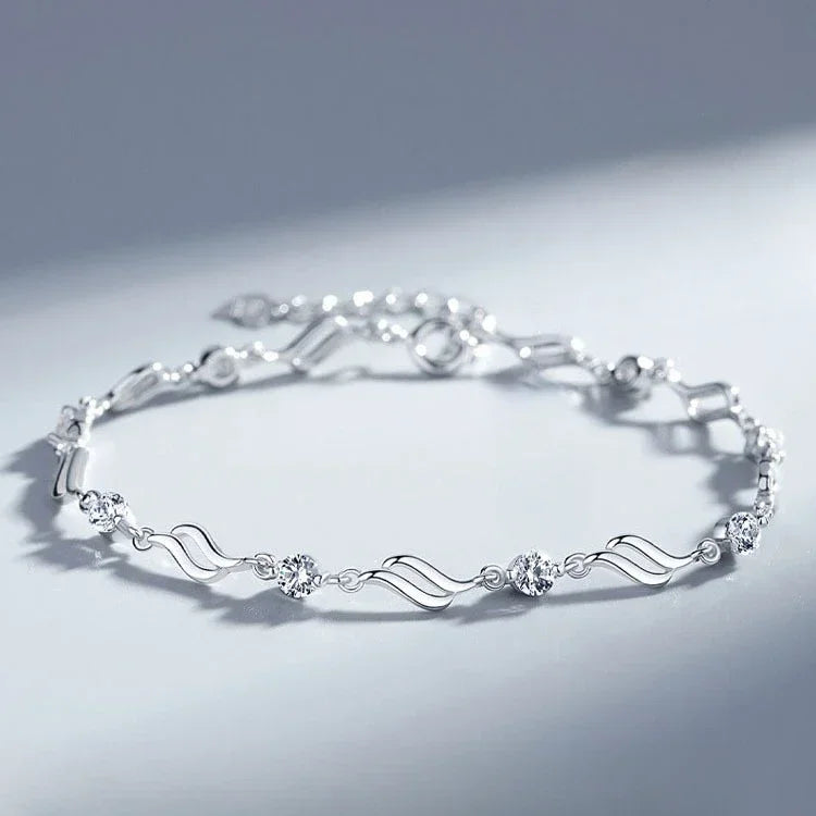 925 Sterling Silver Heart Shaped Bracelet Pink Crystal Charm Bracelets Jewelry