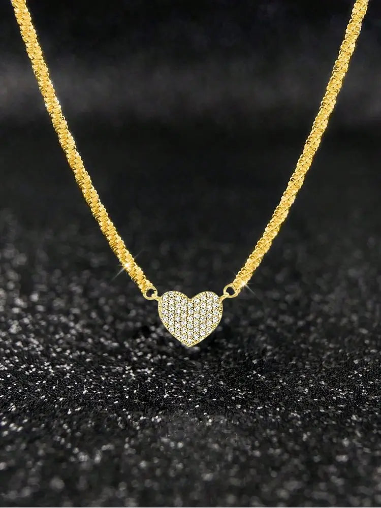 925 Sterling Silver Fashion Full Zircon Love Heart Necklace Luxury High Quality Fine Jewelry