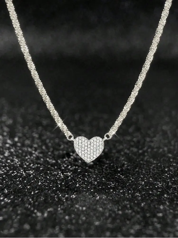 925 Sterling Silver Fashion Full Zircon Love Heart Necklace Luxury High Quality Fine Jewelry