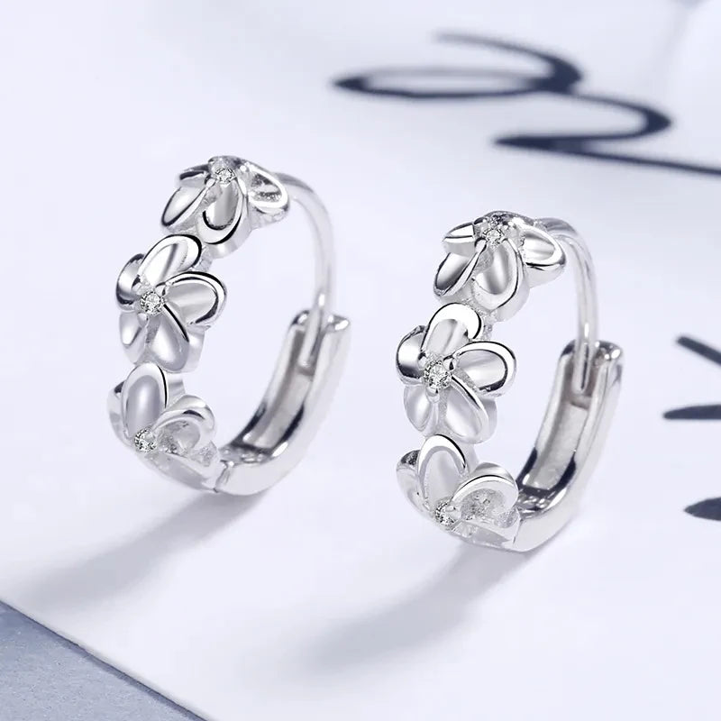 Top Sale 925 Sterling Silver Needle Earrings Fashion High Quality Jewelry Crystal Zircon Flower Cute Stud