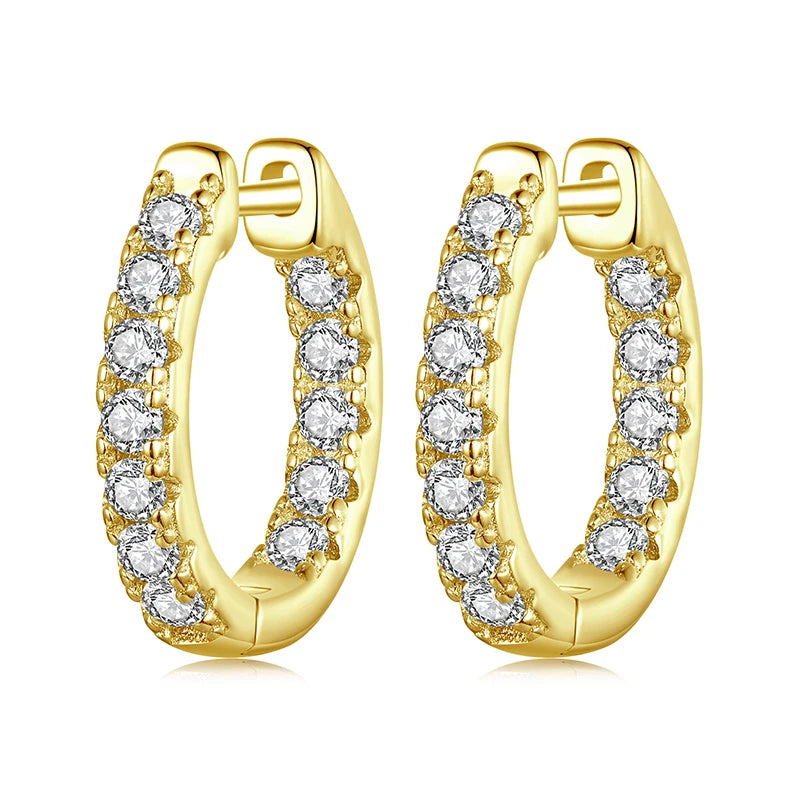Gold Moissanite Hoop Earrings, 925 Sterling Silver D Color round Cut Lab Diamond Hypoallergenic Earrings