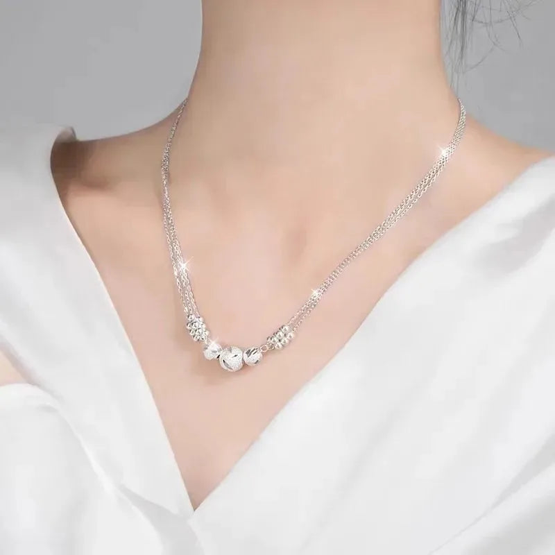 925 Sterling Silver Necklace Bracelet Set Luxury Original Multi Layer Beads Jewelry Set