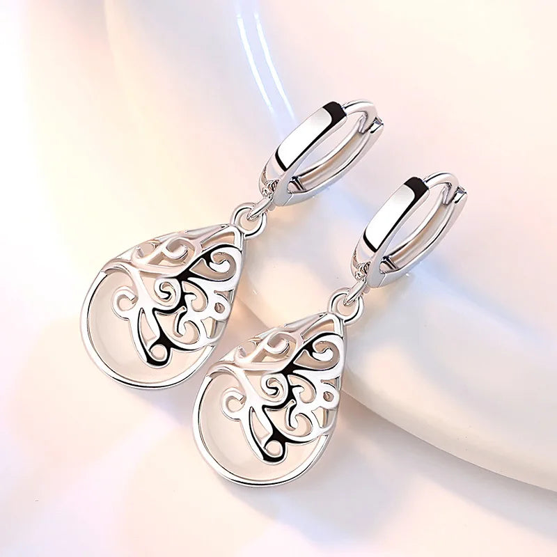 Trendy Opal Stone Flower 925 Sterling Silver Stud Earrings Jewelry