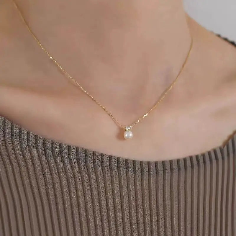925 Sterling 18K Gold Plated Light Luxury Shell Pearl Zircon Jewelry Pendant Necklace