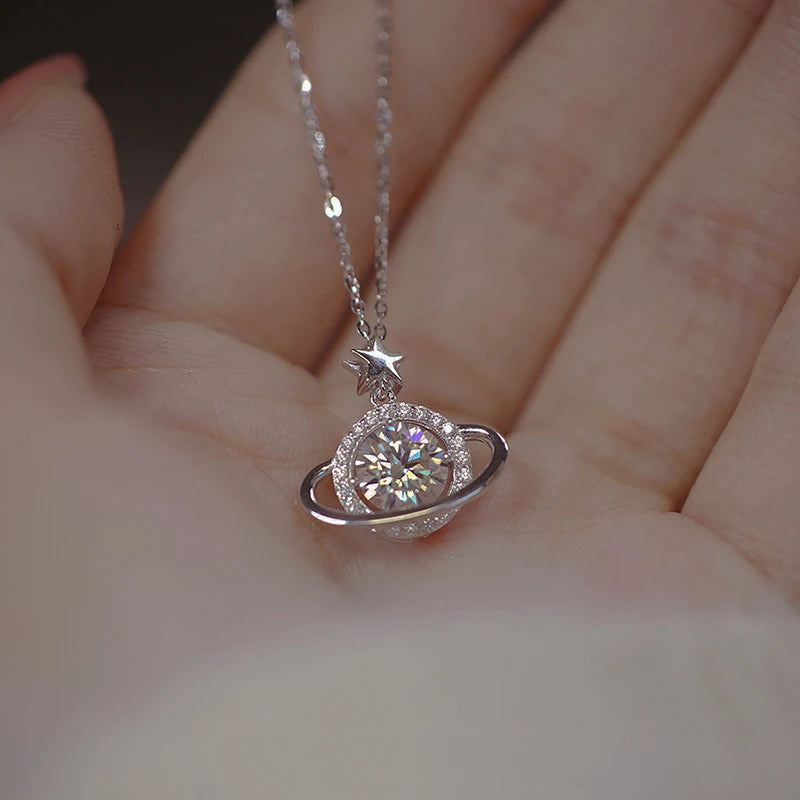 New 925 Sterling Silver Planet Necklace Pendant Choker Exquisite Jewelry
