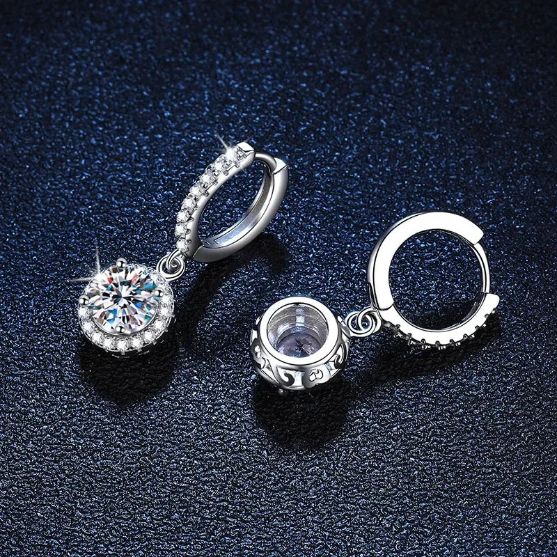 925 Sterling Silver 1 Carat Moissanite round Earrings Luxury Style