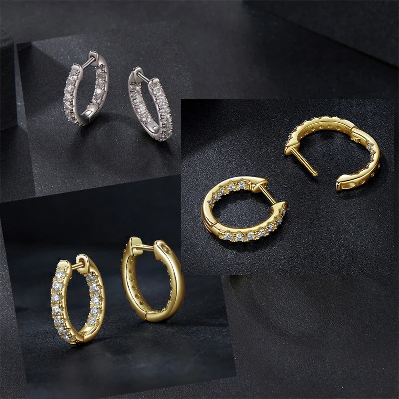 Gold Moissanite Hoop Earrings, 925 Sterling Silver D Color round Cut Lab Diamond Hypoallergenic Earrings