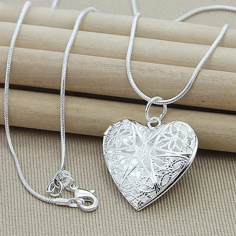 925 Sterling Silver Photo Frame Pendant Necklace 18/20/22/24 Inch Snake Chain Fashion Jewelry