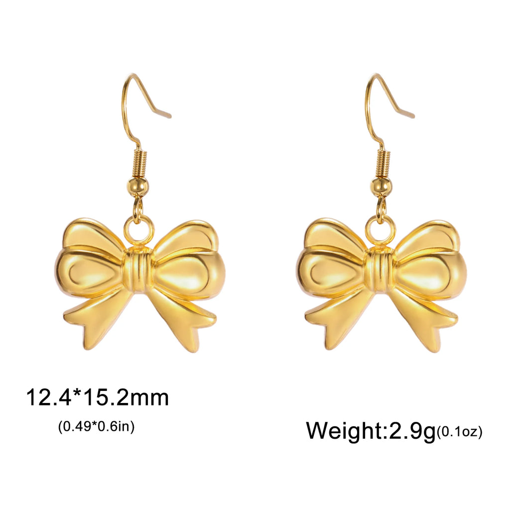 Kpop Bowknot Dangle Earrings for Women Trendy Stainless Steel Earrings Steel Gold Color