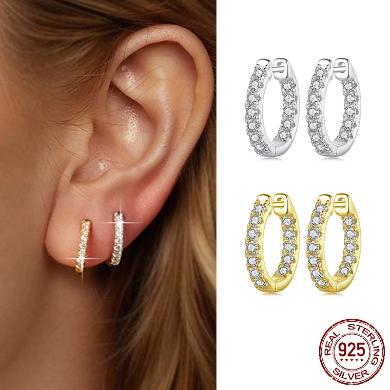 Gold Moissanite Hoop Earrings, 925 Sterling Silver D Color round Cut Lab Diamond Hypoallergenic Earrings