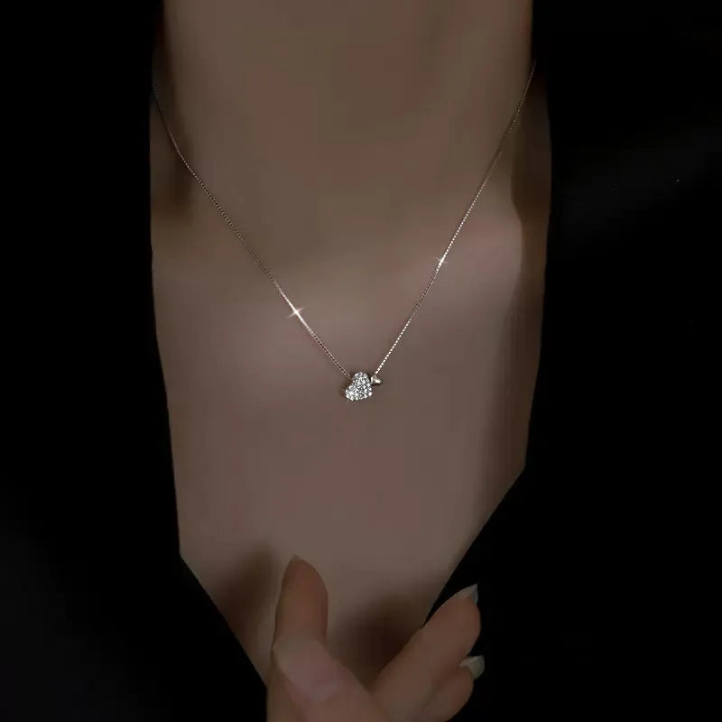 925 Sterling Silver Heart Necklace Charm Geometric Shape Pendant Choker Exquisite Jewelry