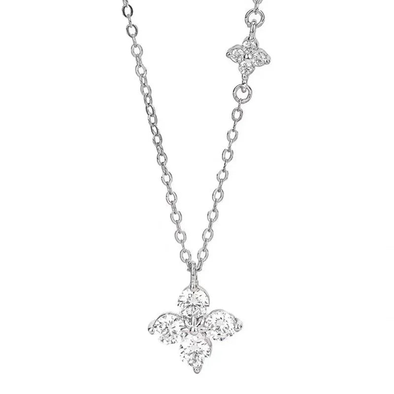 925 Sterling Silver 14K Gold Plated Dainty Lucky CZ Leaf Flower Pendant Necklace