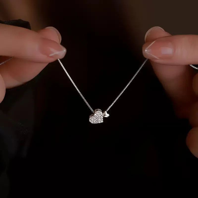 925 Sterling Silver Heart Necklace Charm Geometric Shape Pendant Choker Exquisite Jewelry