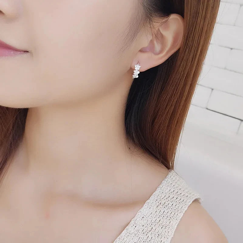 Top Sale 925 Sterling Silver Needle Earrings Fashion High Quality Jewelry Crystal Zircon Flower Cute Stud