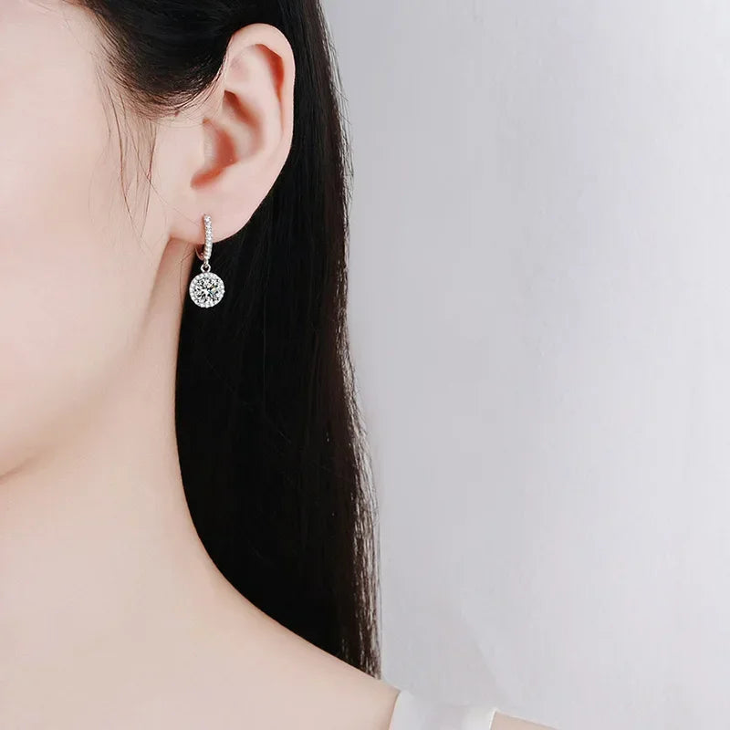 925 Sterling Silver 1 Carat Moissanite round Earrings Luxury Style