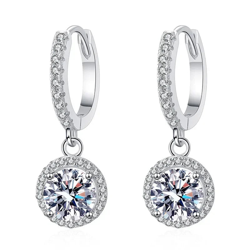 925 Sterling Silver 1 Carat Moissanite round Earrings Luxury Style