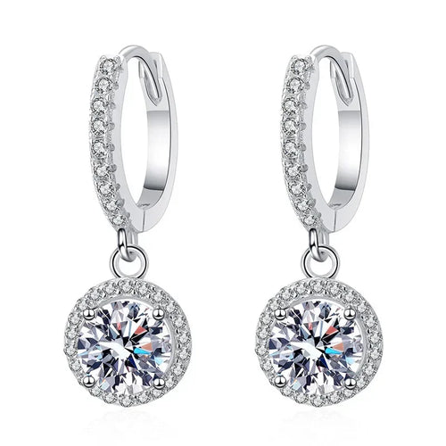 925 Sterling Silver 1 Carat Moissanite round Earrings Luxury Style