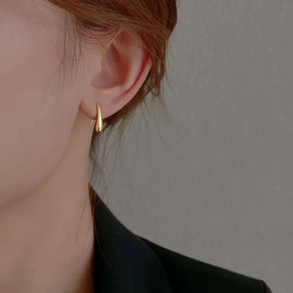 Silver Water Drop Shape Earrings Simple Retro Jewelry