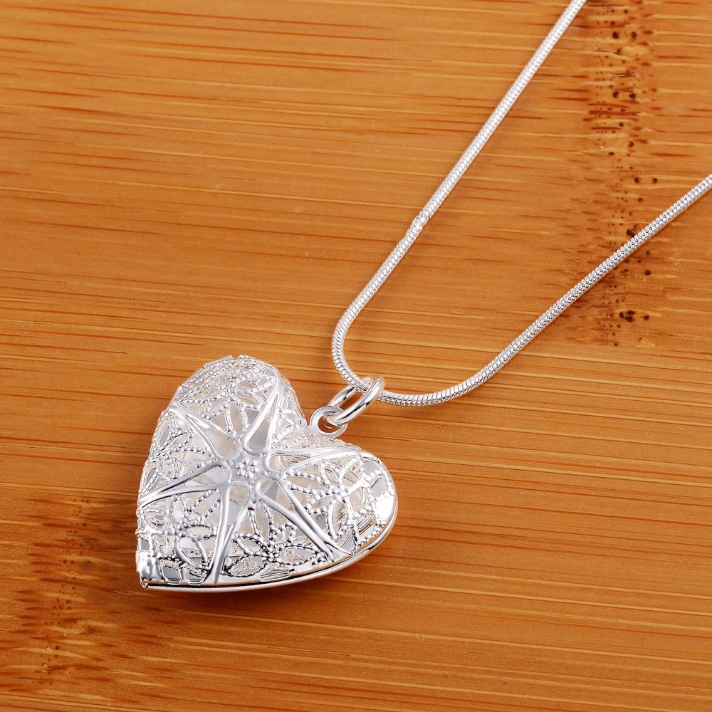 925 Sterling Silver Photo Frame Pendant Necklace 18/20/22/24 Inch Snake Chain Fashion Jewelry