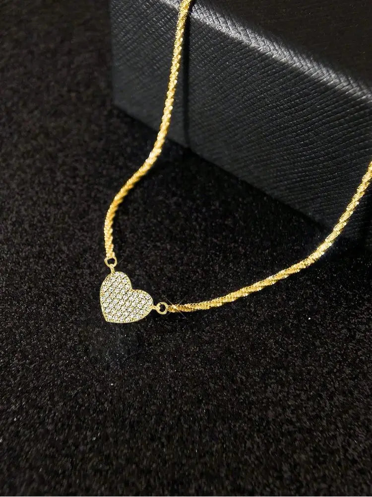 925 Sterling Silver Fashion Full Zircon Love Heart Necklace Luxury High Quality Fine Jewelry
