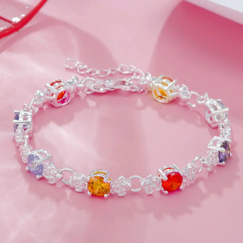 925 Sterling Silver Classy Colored Crystal Bracelet Jewelry