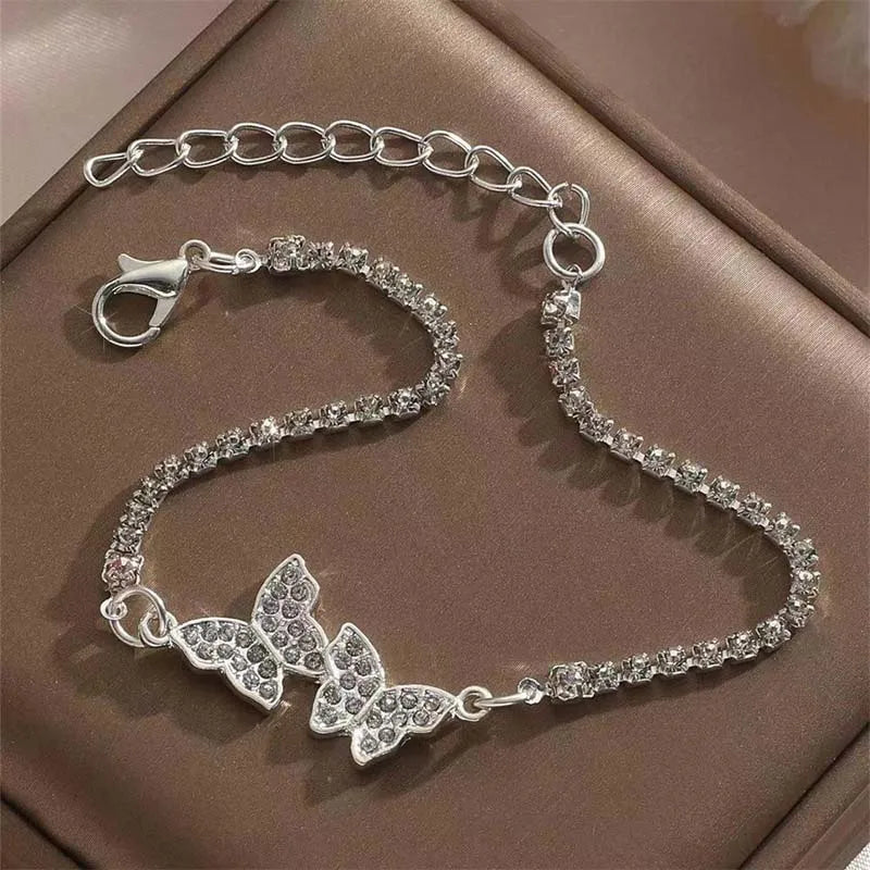Fashion Silver Color Butterfly Bracelet Luxury Rhinestone Adjustable Charm Bracelets Jewelery