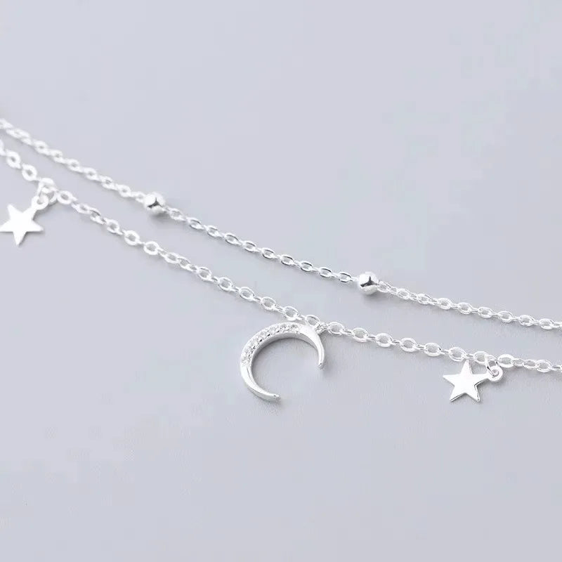 Sparking 925 Sterling Silver Star Moon Bracelets Vintage Crystal Bracelets Charm Jewelry