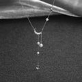 925 Sterling Silver Star Moon Necklace Pearl Tassel Collarbone Chain Sparkling Zircon Pendant