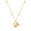 925 Sterling Silver 18K Gold Heart-Shaped Lock Key Necklace Pendant Necklace Jewelry