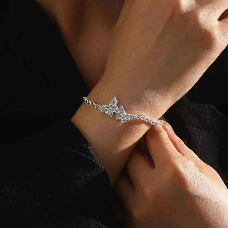 Fashion Silver Color Butterfly Bracelet Luxury Rhinestone Adjustable Charm Bracelets Jewelery