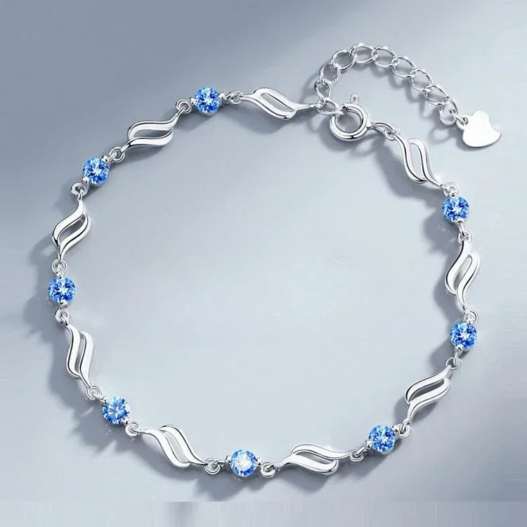 925 Sterling Silver Heart Shaped Bracelet Pink Crystal Charm Bracelets Jewelry