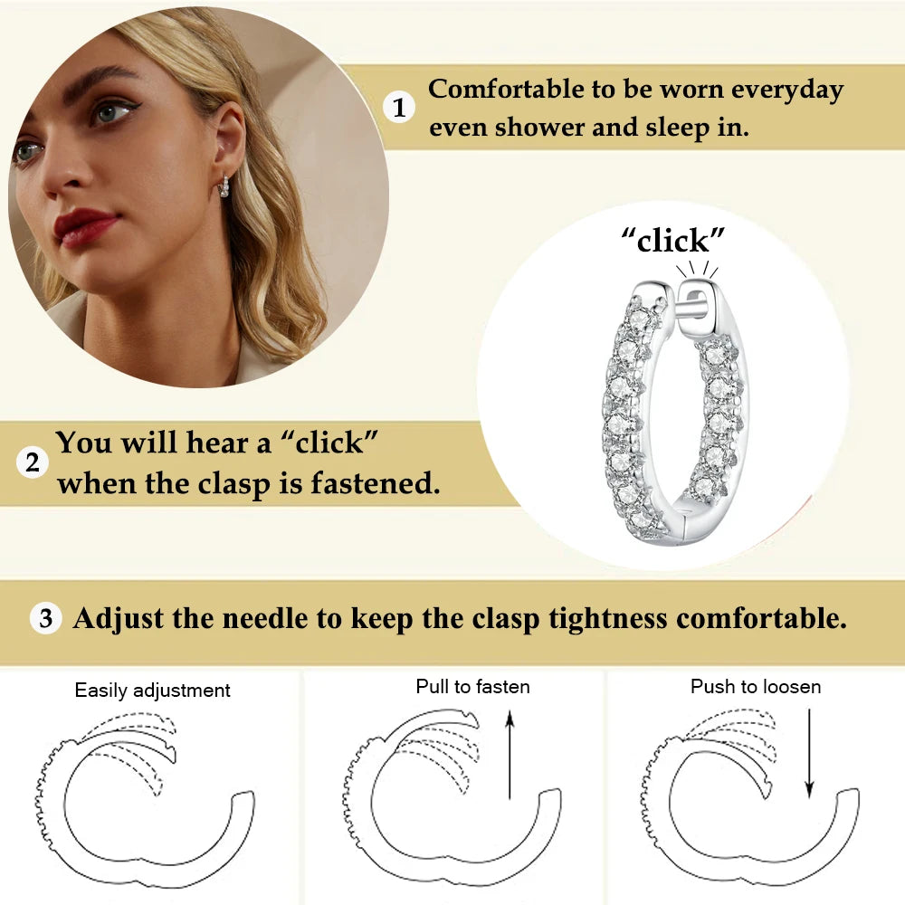 Gold Moissanite Hoop Earrings, 925 Sterling Silver D Color round Cut Lab Diamond Hypoallergenic Earrings