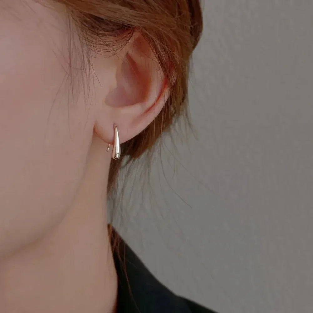 Silver Water Drop Shape Earrings Simple Retro Jewelry