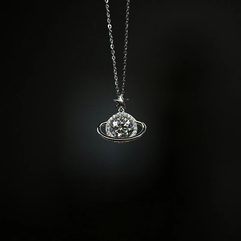 New 925 Sterling Silver Planet Necklace Pendant Choker Exquisite Jewelry