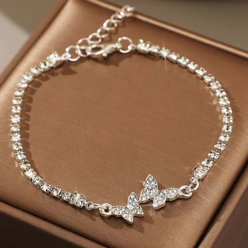 Fashion Silver Color Butterfly Bracelet Luxury Rhinestone Adjustable Charm Bracelets Jewelery