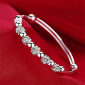 New 925 Sterling Silver Beaded Flowers Bangle Bracelet Fine Jewelry