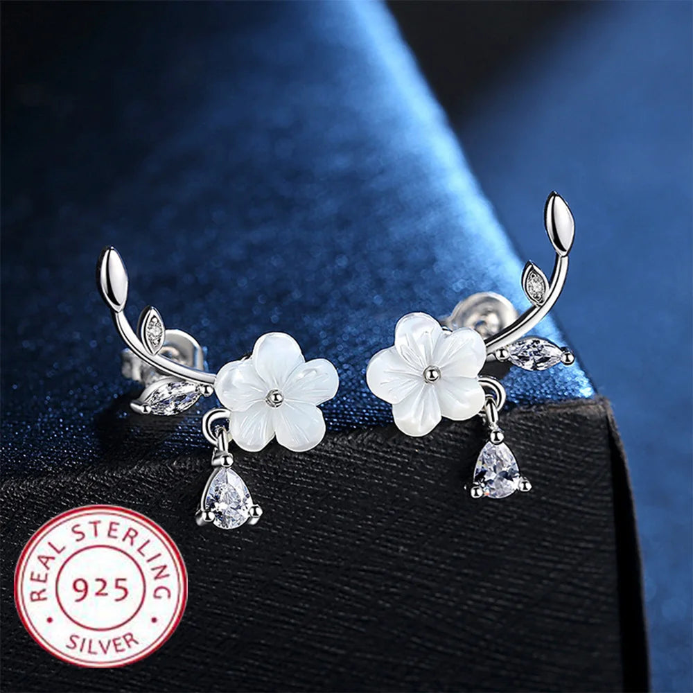 925 Sterling Silver Needle Earrings Fashion High Quality Jewelry Double Row Crystal Zircon round Stud